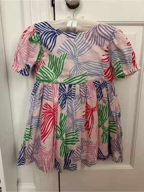 Mini Boden Pink Dress with Multicolor Leaf Print